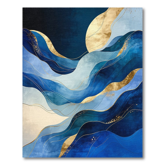 Navy Gold Abstract Waves Rug
