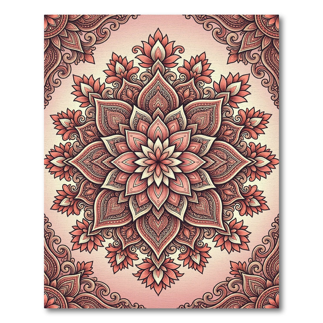 Coral Pink Floral Mandala Medallion Rug