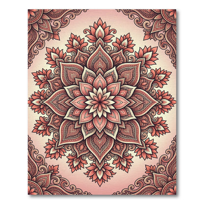 Coral Pink Floral Mandala Medallion Rug