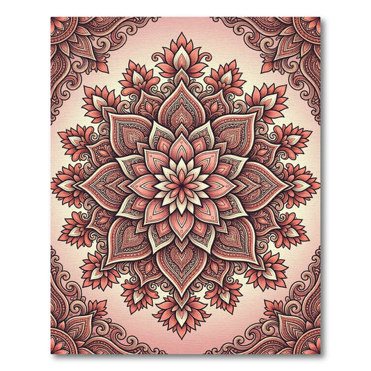 Coral Pink Floral Mandala Medallion Rug