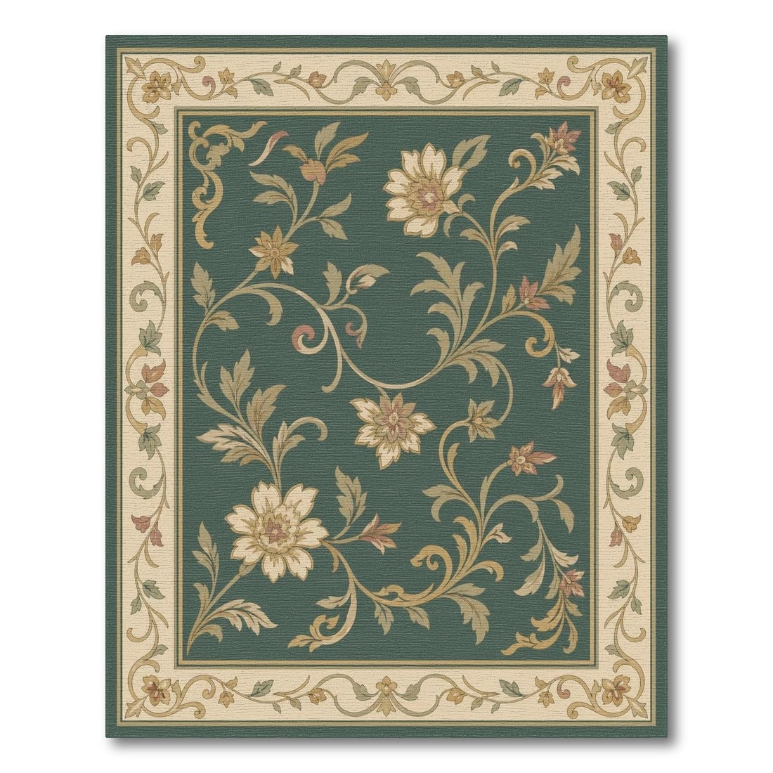 Green Floral Vintage Area Rug