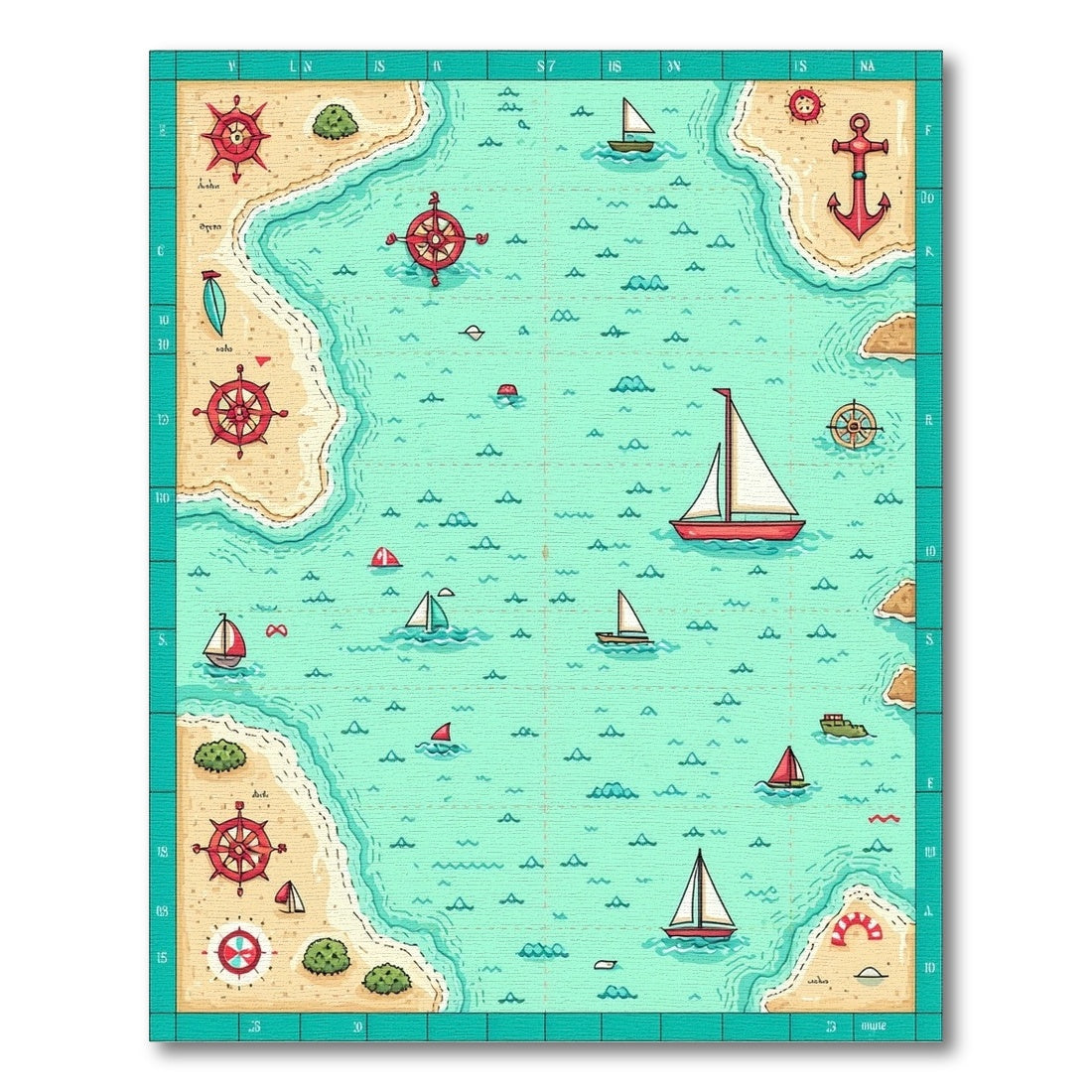 Coastal Nautical Map Washable Area Rug