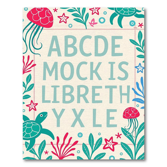 Nautical Alphabet Sealife Border Teal Rug