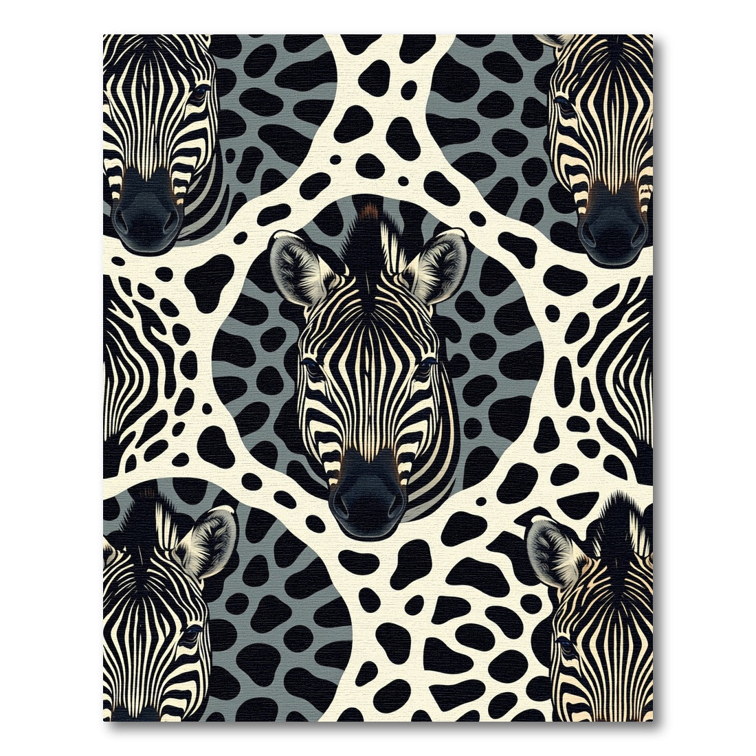 Bold Zebra Faces Cream Black Overlay Rug