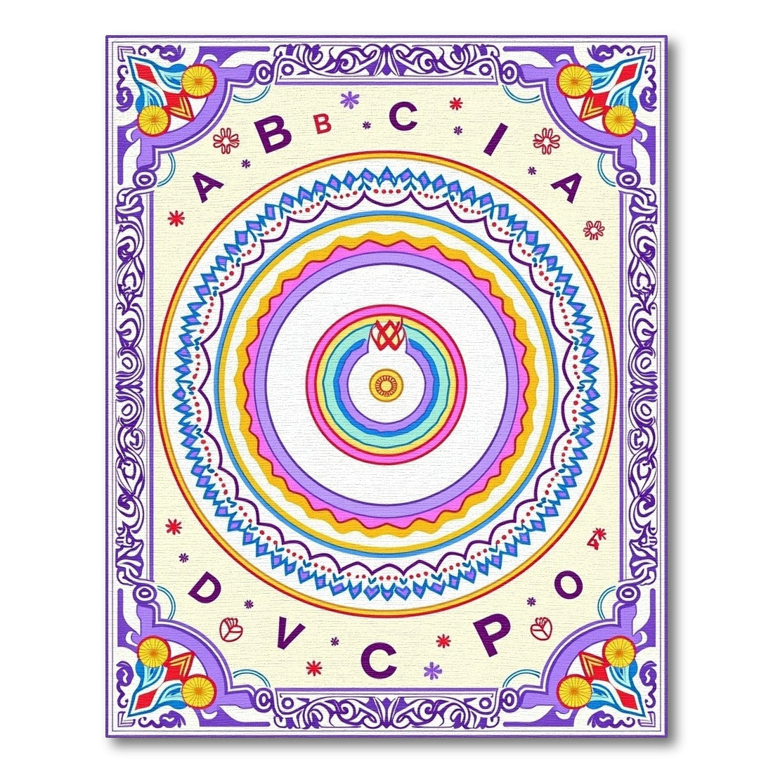 Colorful Alphabet Rainbow Concentric Circles Rug