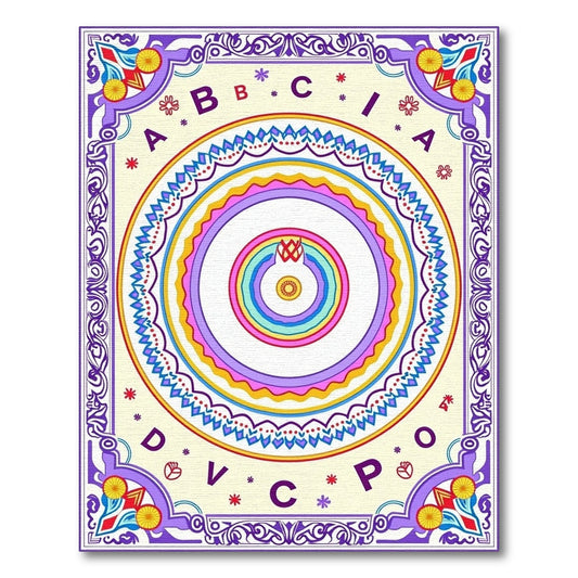 Colorful Alphabet Rainbow Concentric Circles Rug
