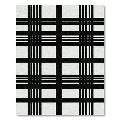 Bold Black White Plaid Lines Rug