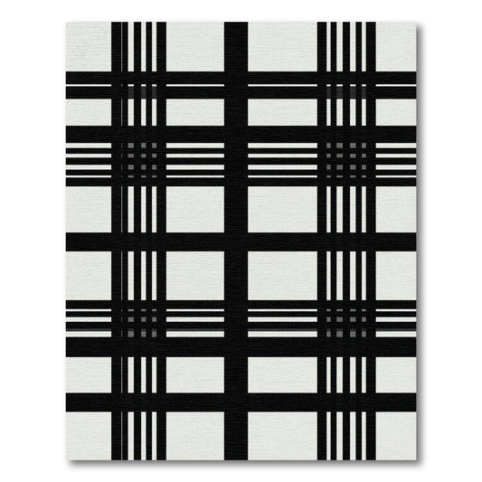 Bold Black White Plaid Lines Rug