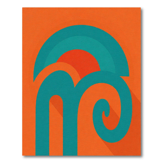 Retro Teal Arch Swirl Orange Rug
