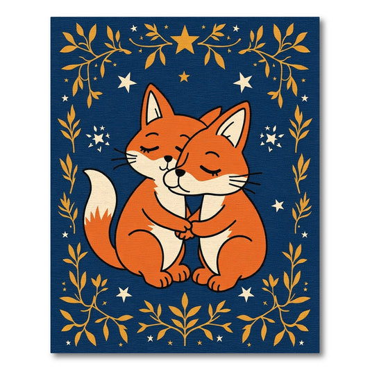 Golden Fox Embrace Night Sky Rug