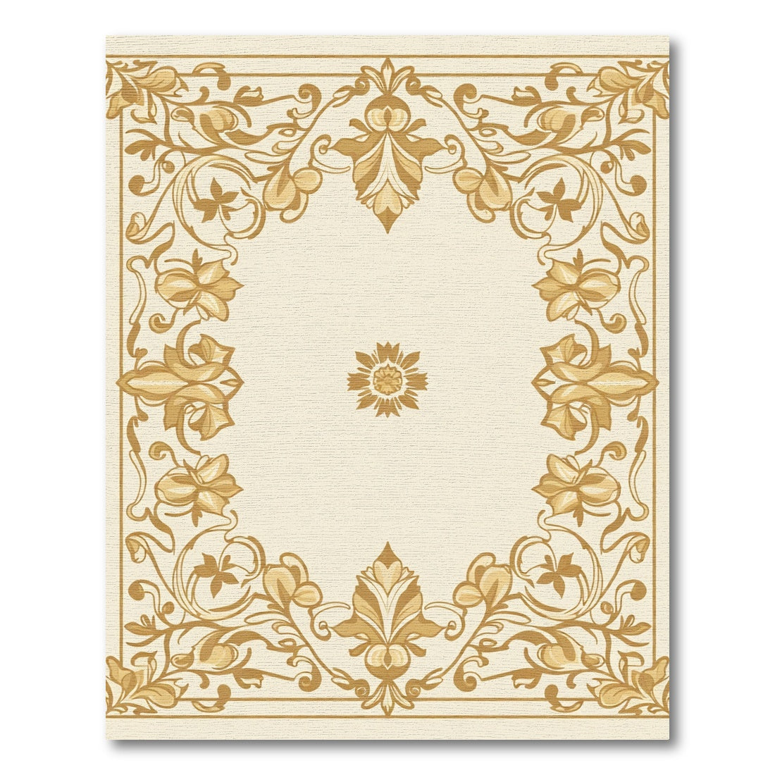 Ochre Floral Scroll Vine Border Rug