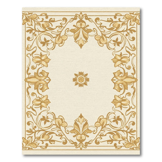 Ochre Floral Scroll Vine Border Rug