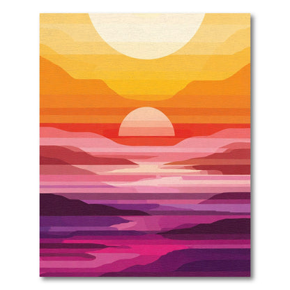Crimson Sunset Abstract Landscape Rug