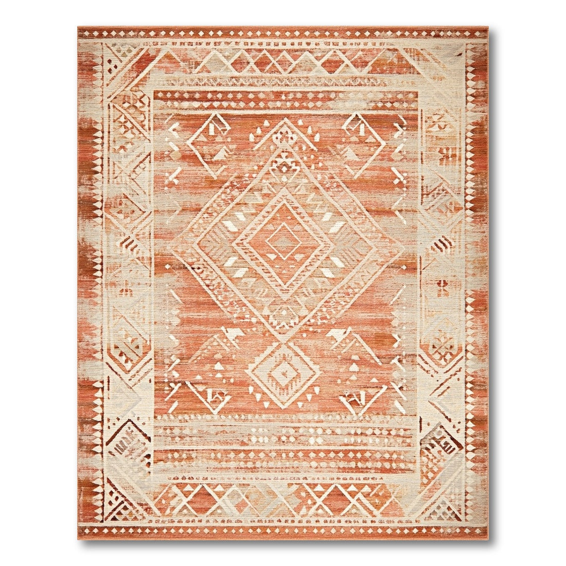 Distressed Red Heritage Tribal Area Rug
