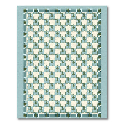 Geometric Cream Teal Interlocking Squares Rug