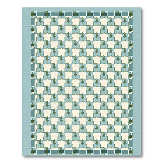 Geometric Cream Teal Interlocking Squares Rug