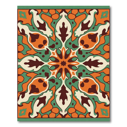 Orange Green Cream Abstract medallion Rug