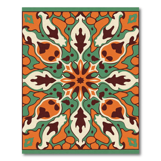 Orange Green Cream Abstract medallion Rug