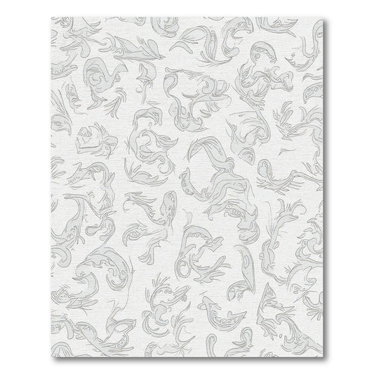 Abstract Swirls Line Art White Grey Rug