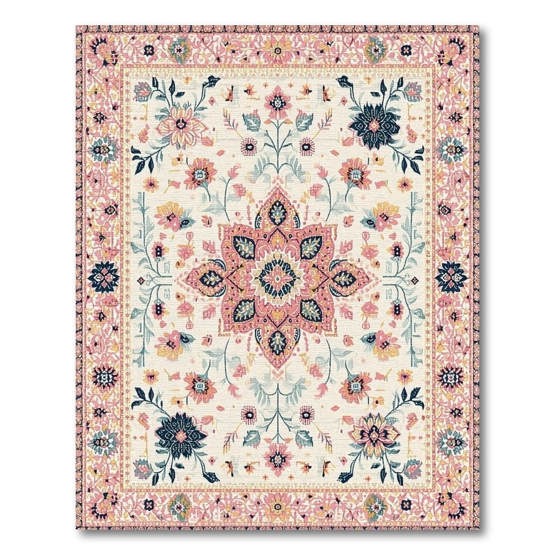 Pink Floral Medallion Vintage Floral Vintage Rug
