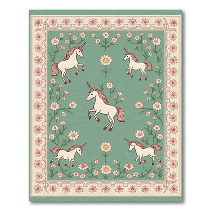 Whimsical Unicorn Meadow Floral Border Rug