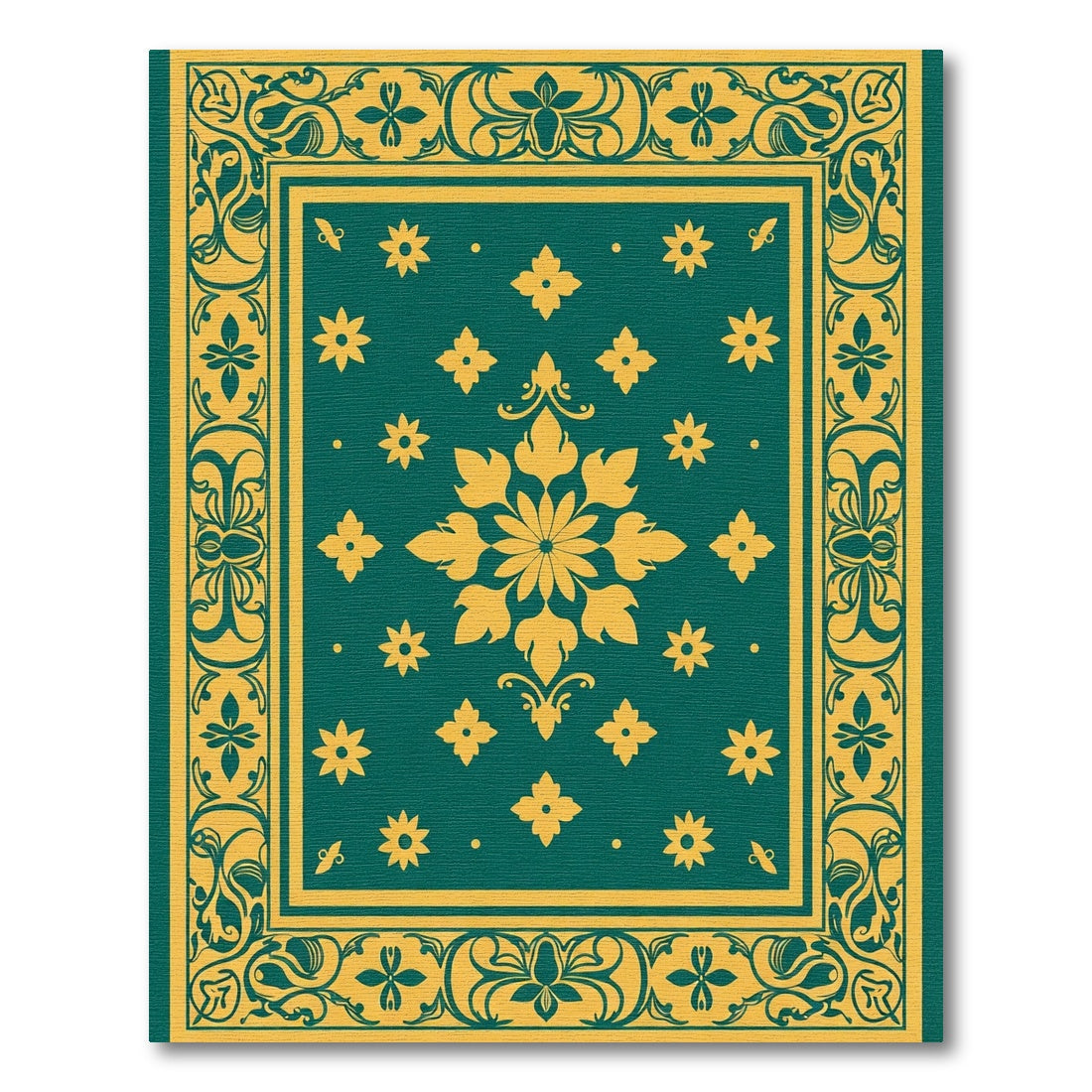Majestic Teal Golden Floral Medallion Rug