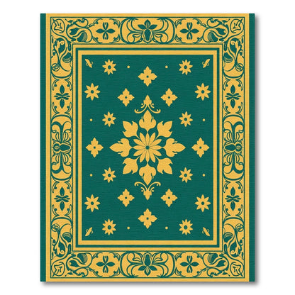 Majestic Teal Golden Floral Medallion Rug