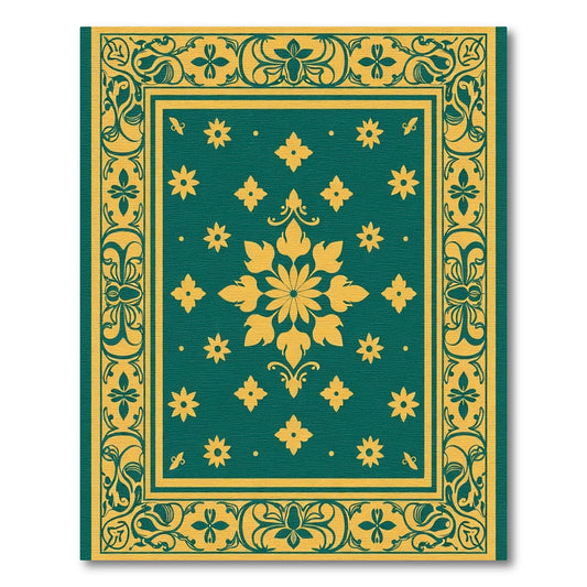 Majestic Teal Golden Floral Medallion Rug