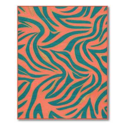 Multi-color and Patterns Coral Teal Abstract Swirl Area Rug