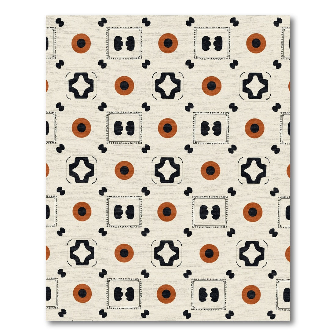 Cream Terra Cotta Black Geometric Square Rug