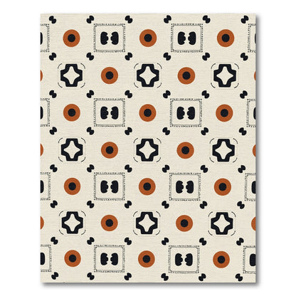 Cream Terra Cotta Black Geometric Square Rug