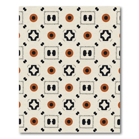 Cream Terra Cotta Black Geometric Square Rug