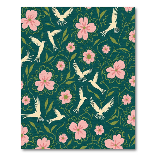 Whimsical Cream Birds Pink Floral Vines Rug