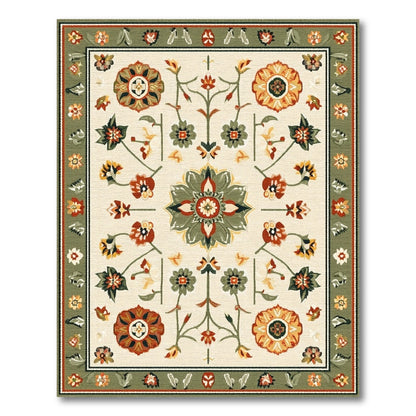 Green Sage Green Vintage Floral Area Rug