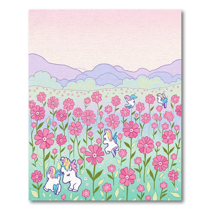 Whimsical Pink Unicorn Flower Meadow Rug