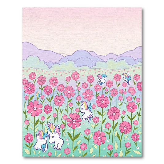Whimsical Pink Unicorn Flower Meadow Rug