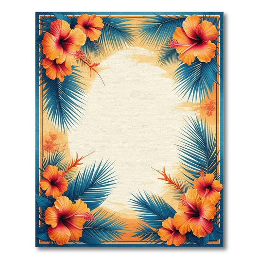 Blue Teal Hibiscus Palm Coastal Area Rug