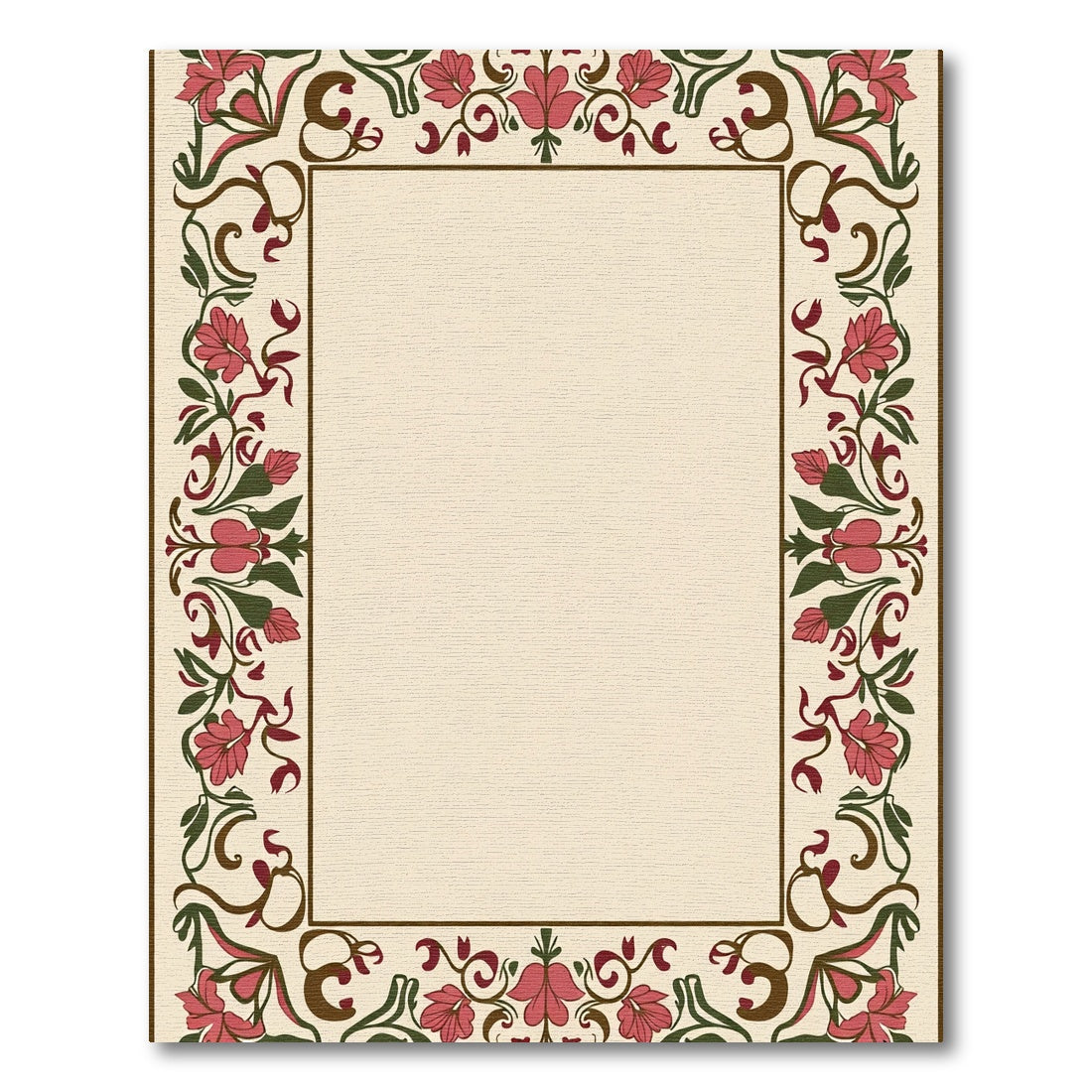 Ornate Crimson Floral Vine Border Rug
