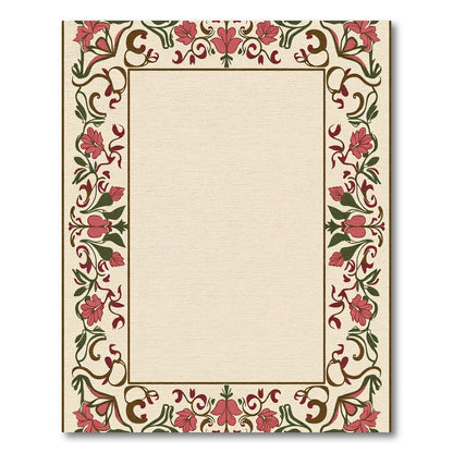 Ornate Crimson Floral Vine Border Rug