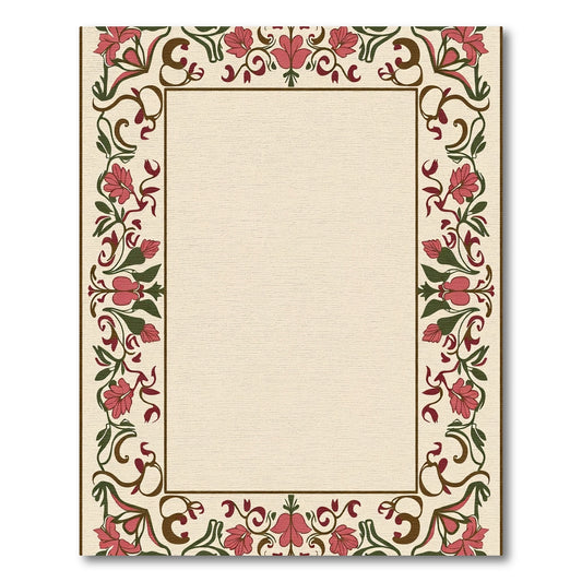Ornate Crimson Floral Vine Border Rug