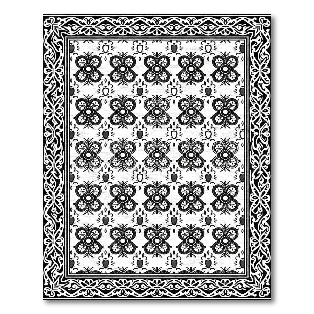 Monochromatic Floral Repeating Border Element Rug
