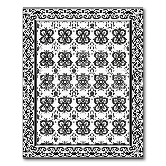 Monochromatic Floral Repeating Border Element Rug
