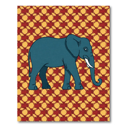 Teal Elephant Red Yellow Pattern Rug
