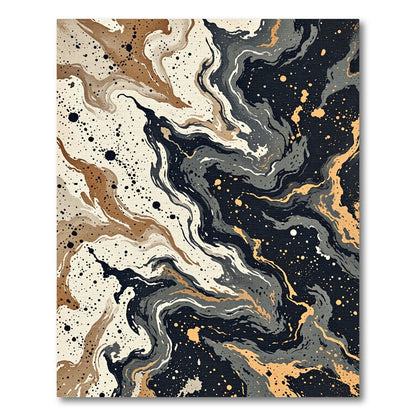 Abstract Beige Black Marble Swirl Accents Rug