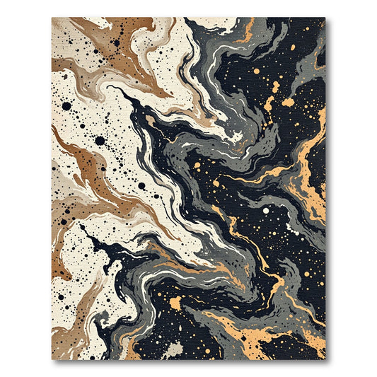 Abstract Beige Black Marble Swirl Accents Rug