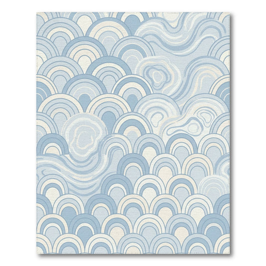 Blue and Teal Blue Coastal Wave Washable Area Rug