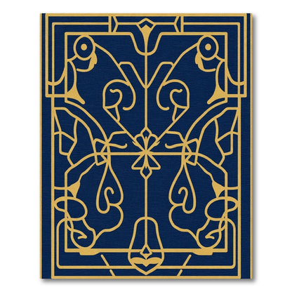 Golden Art Deco Swirls Navy Rug