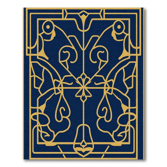 Golden Art Deco Swirls Navy Rug