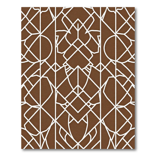 Art Deco White Geometric Brown Rug