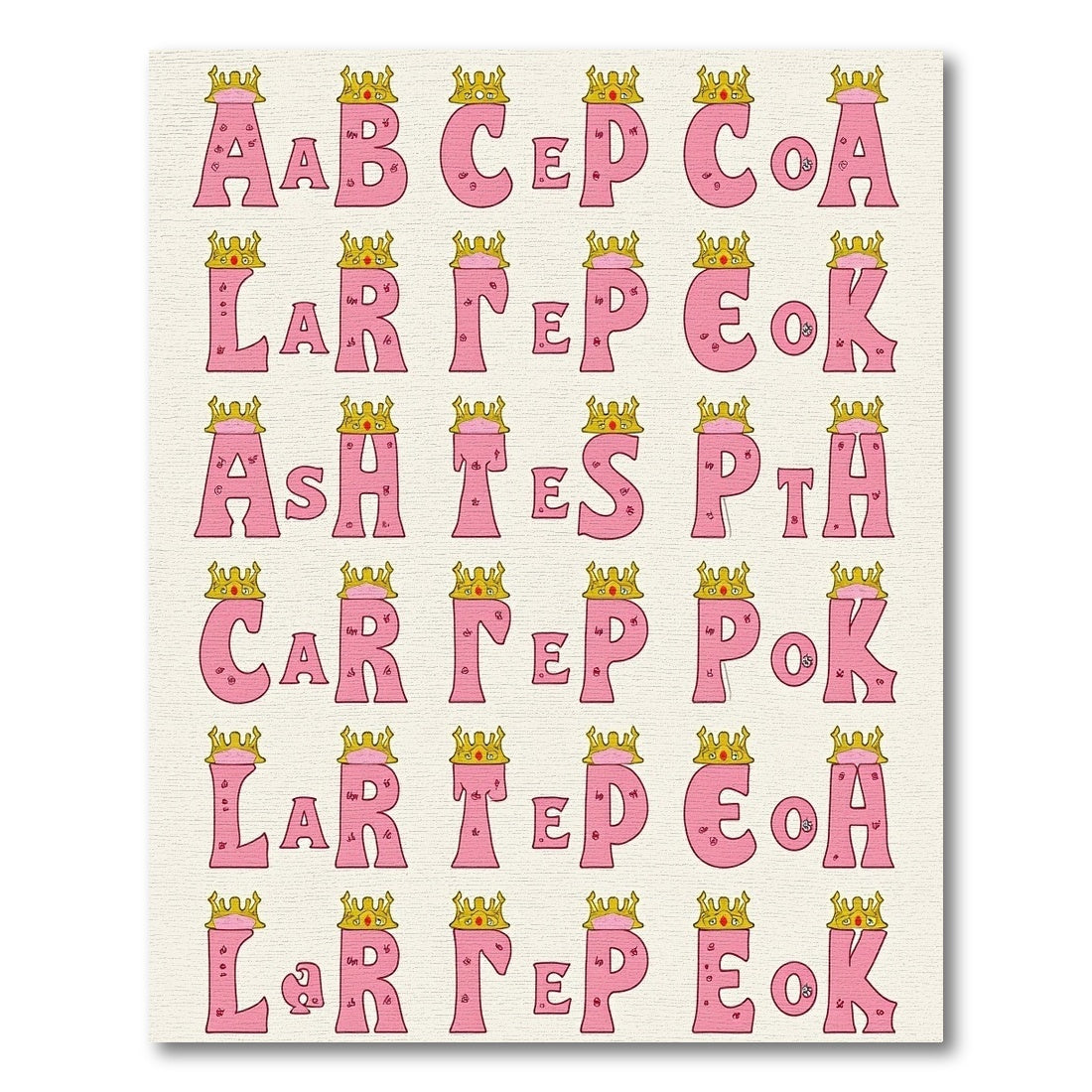 Pink Crowned Alphabet Repeating Pattern Rug
